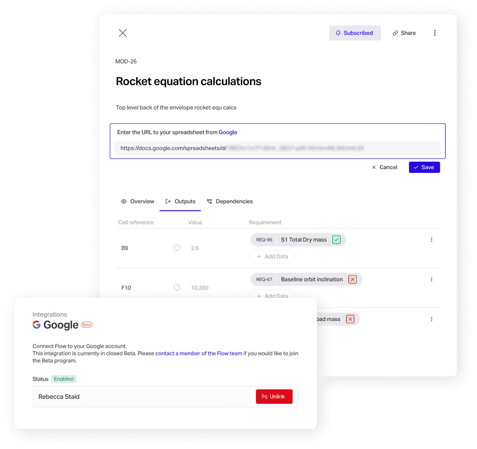 Flow's Google Sheets integration